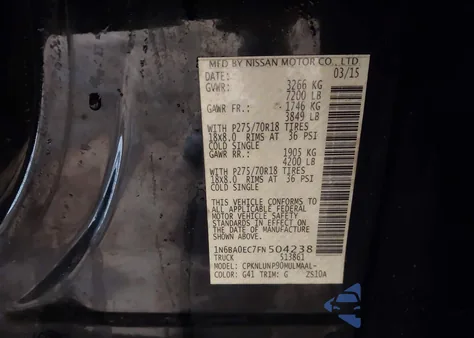 2015 Nissan Titan Pro-4X z USA, uszkodzony, nr VIN 1N6BA0EC7FN504238